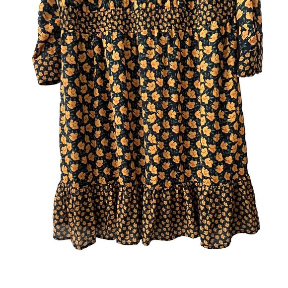 NWT Sam Edelman Black Yellow Floral Long Sleeve Ruffled Hem Maxi Dress sz 1XL - Picture 5 of 13
